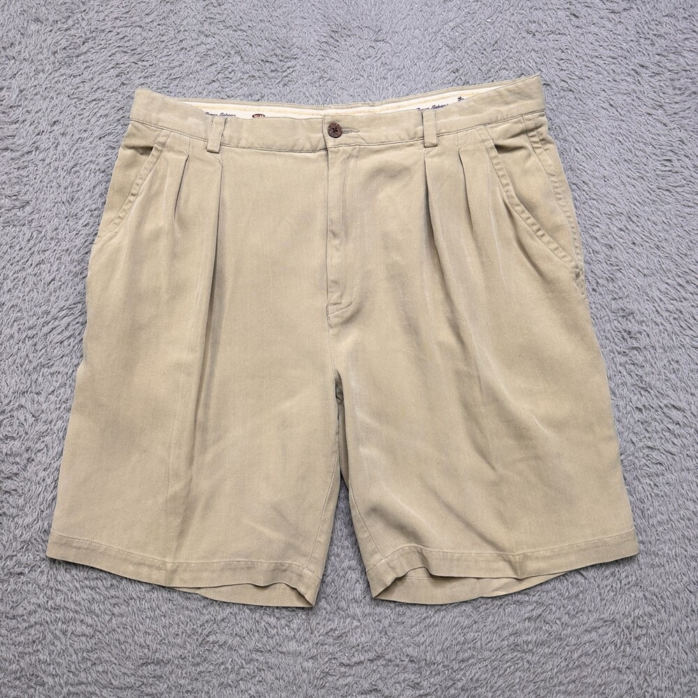 Tommy Bahama Shorts Tan 34 Men’s Silk Blend Pleated Bermuda